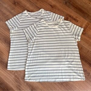 TWO LL Bean Womens Supima Cotton Stretch Tee Size 1X Striped Short Sleeve Basic#